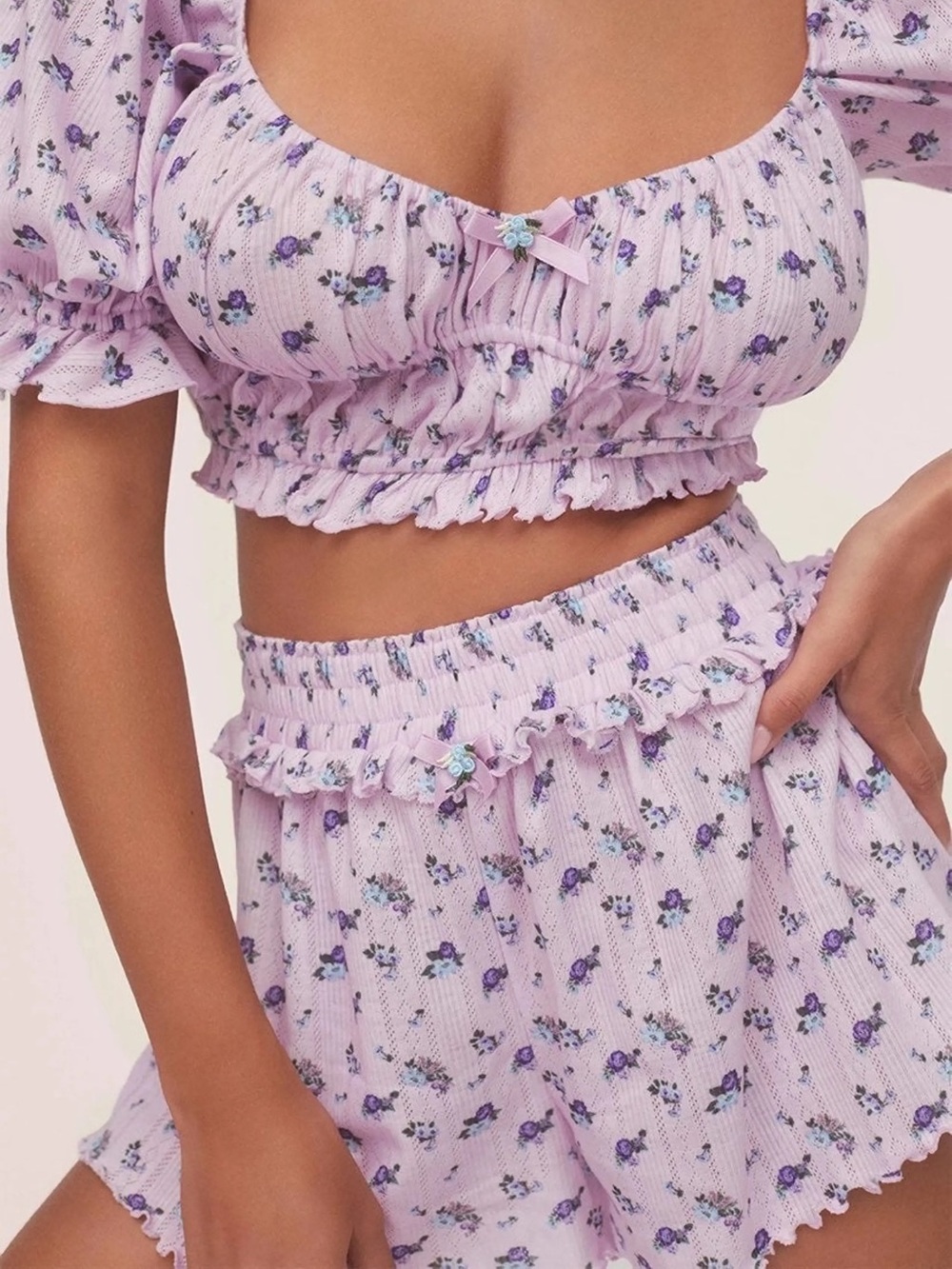 For Love and Lemons Lola Pointelle Ruffle Shorts